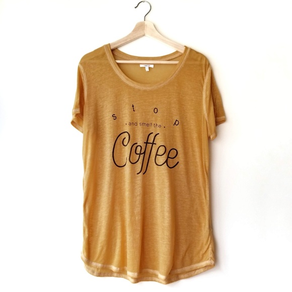Maurices Tops - Maurices Coffee Burnout Mustard Graphic Tee